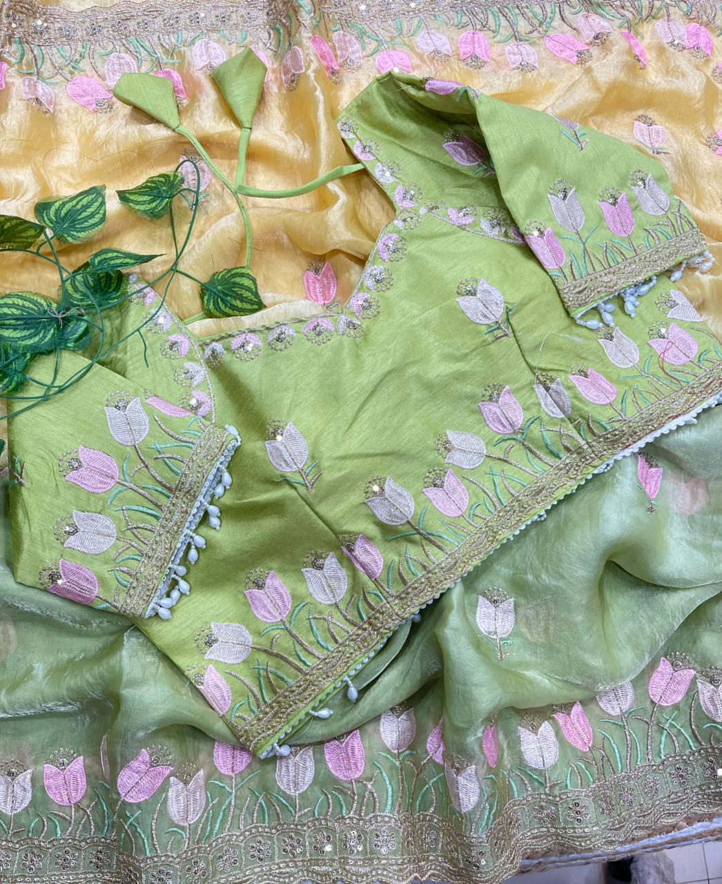 Lotus Soft Fendy Satin Saree With Embroidery Sequence & Thread Work Border