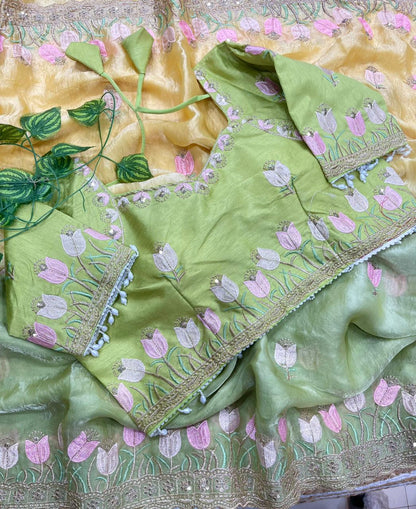 Lotus Soft Fendy Satin Saree With Embroidery Sequence & Thread Work Border