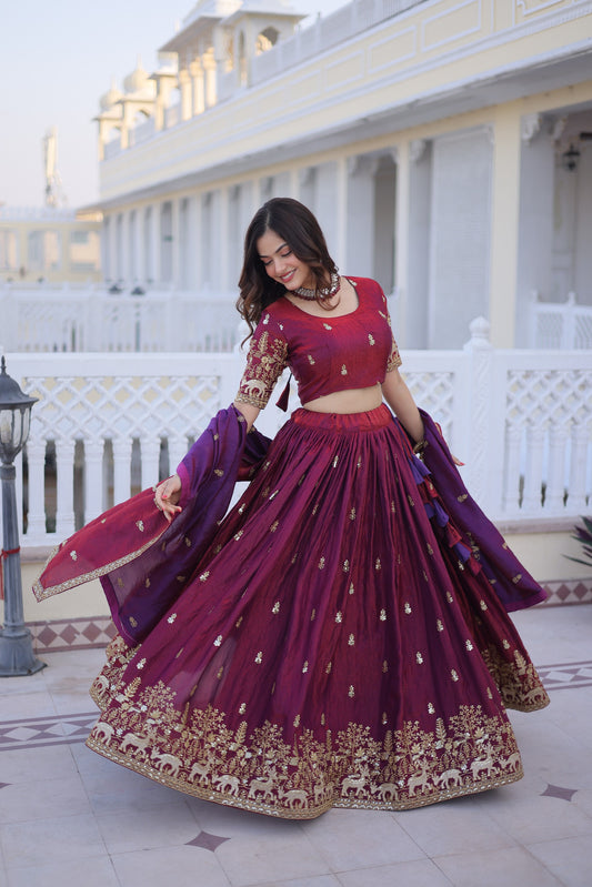 Premium Fendi Silk Lehenga Choli with Heavy Zari & Sequins Embroidery Work