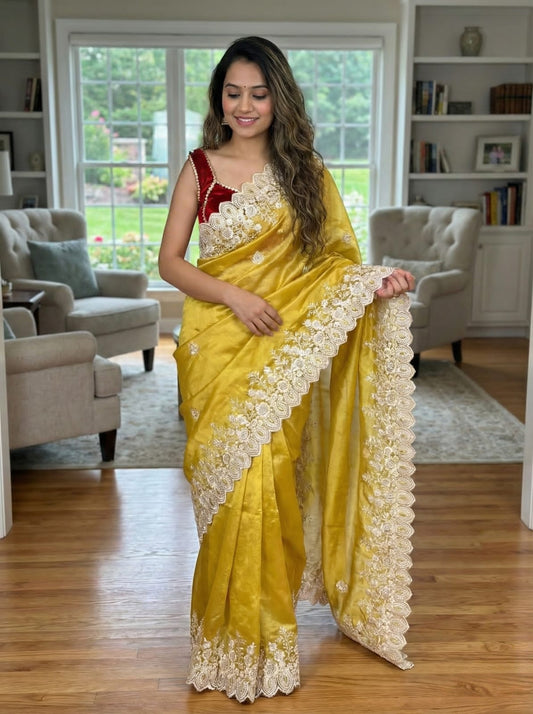 Aarti Tissue Organza Embroidery Saree