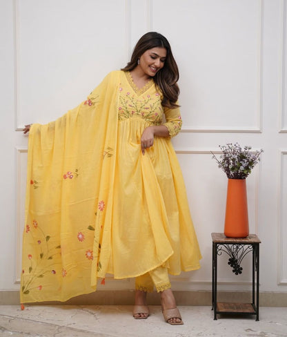 Cotton Kurti Pant Dupatta Set