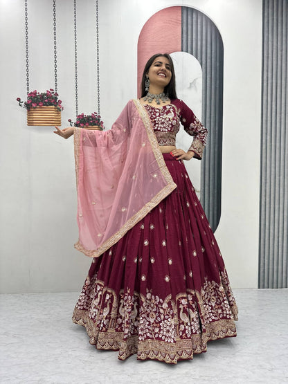 Vichitra Silk Heavy Embroidered Lehenga Choli with Dupatta – Real Model Look