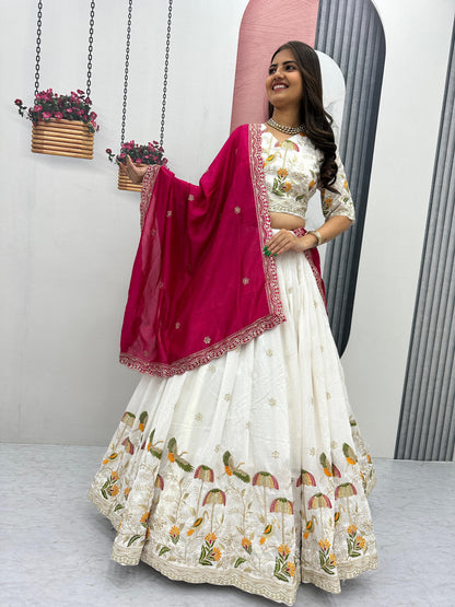 Embroidered Vichitra Silk Lehenga Choli Set