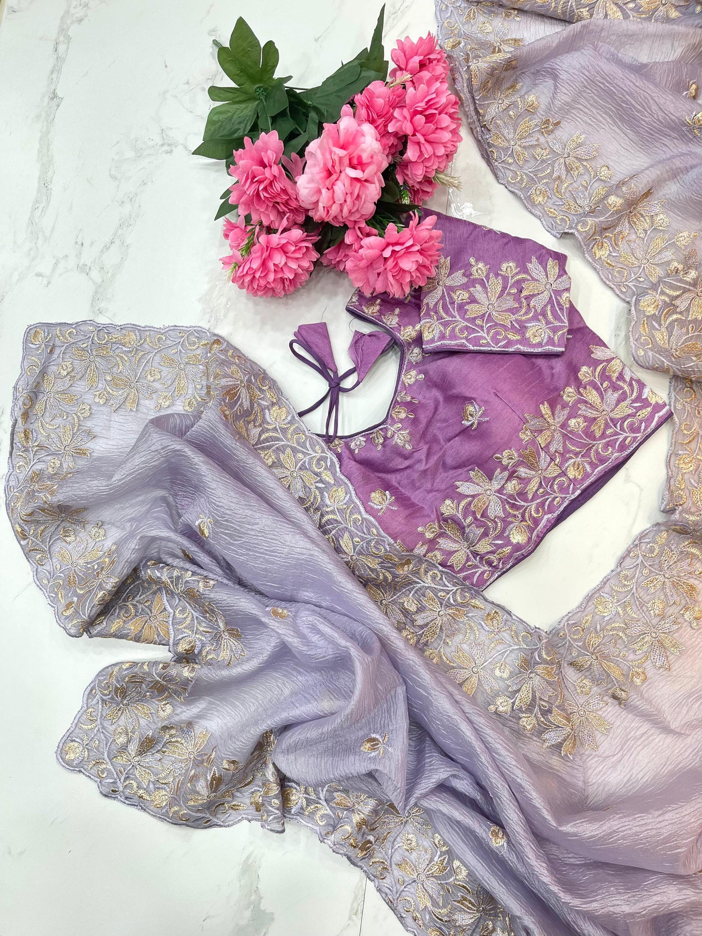 Daisy-2 Candy Crush Fabric Embroidery Saree with Stitched Blouse