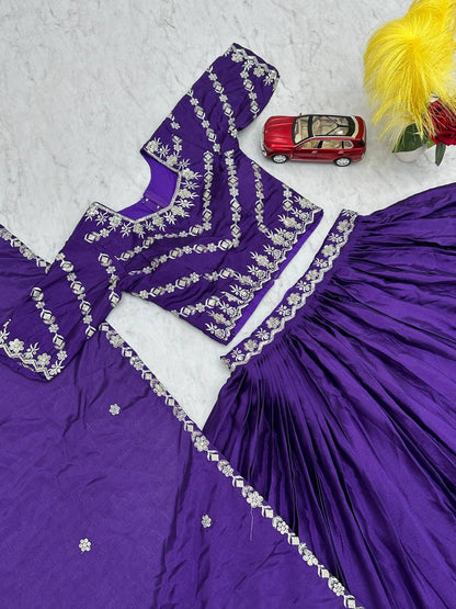 Elegant Chinon Embroidered Lehenga Choli Set with Dupatta