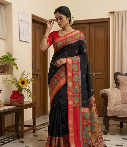 Mangalagiri Mulmul Cotton Saree with Floral Print & Jacquard Border | Lightweight Daily & Festive Wear