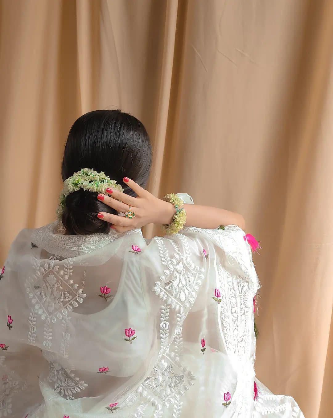 Pure Soft Organza Silk Saree with Lucknowi Embroidery & Silver Zari Work