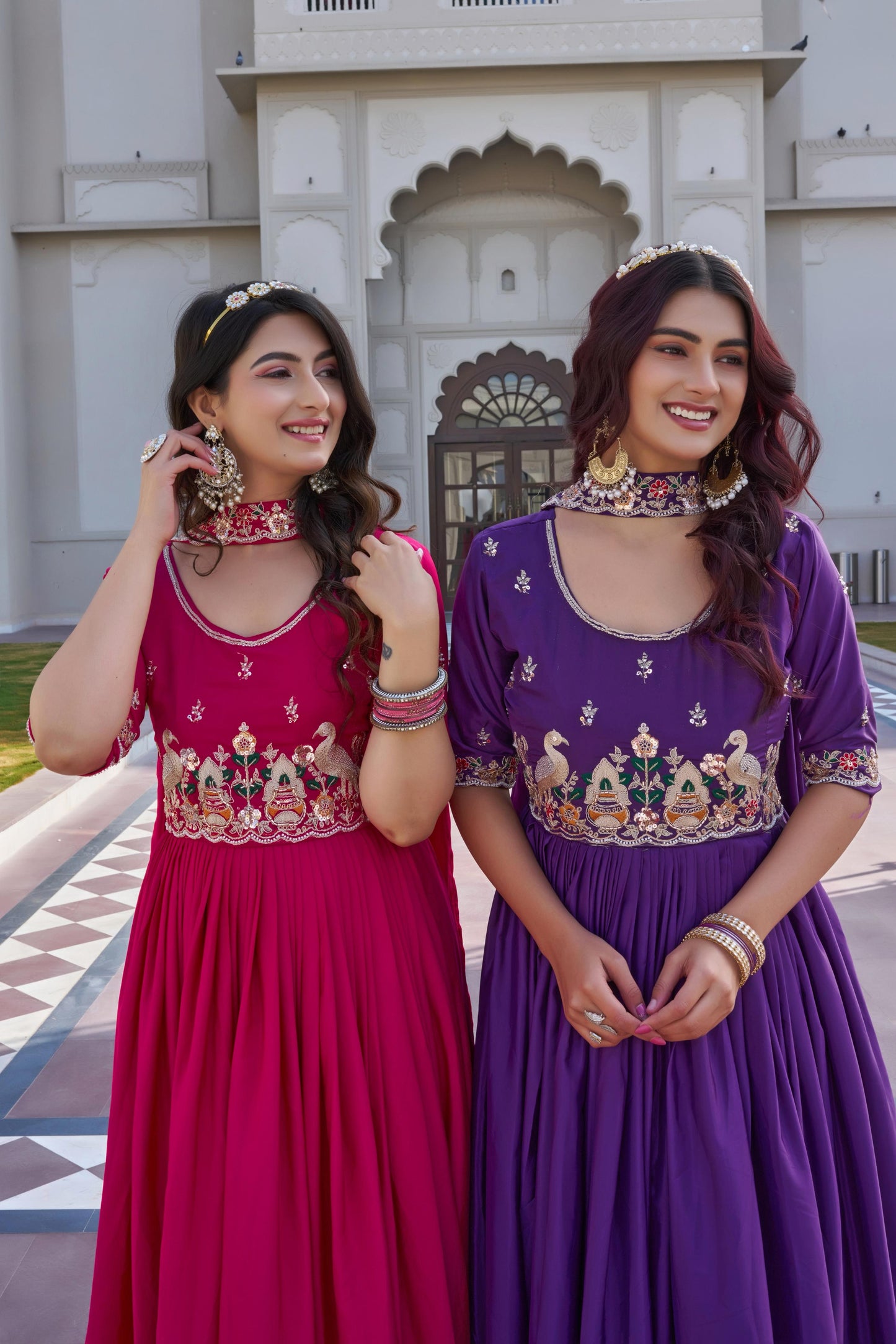 Festival Wear Embroidered Long Gown With Dupatta