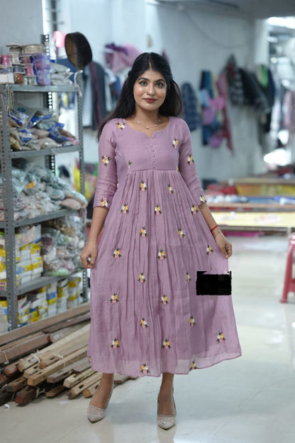 Women’s Multi Embroidery Butti Fox Georgette Silk Frock Dress (M to XXL)