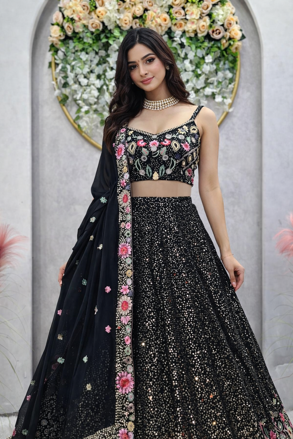 Designer Faux Georgette Lehenga Choli with Thread & Sequins Work (3 Meter Flair)