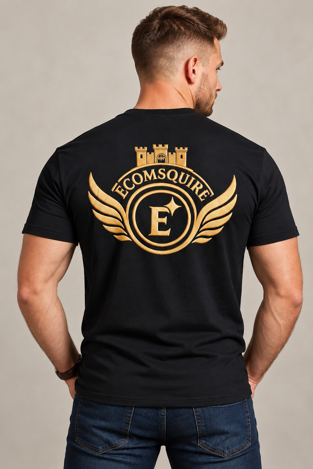 EcomSquire Premium 100% Pure Cotton T-Shirt with Golden Logo | Trusted by Customers Across the USA