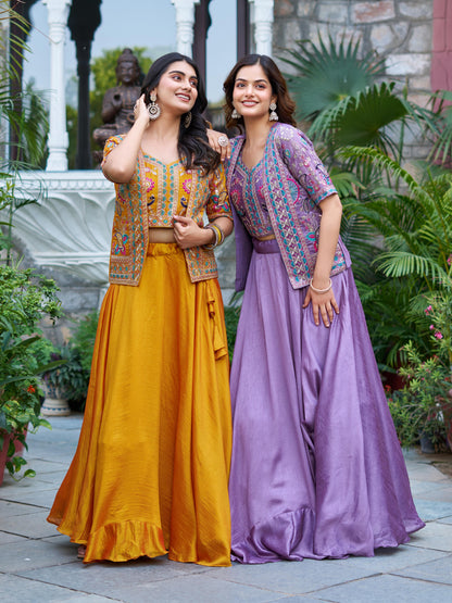 Festival Special Heavy Embroidery Lehenga Choli with Koti – Pure Vichitra Fabric Designer Set