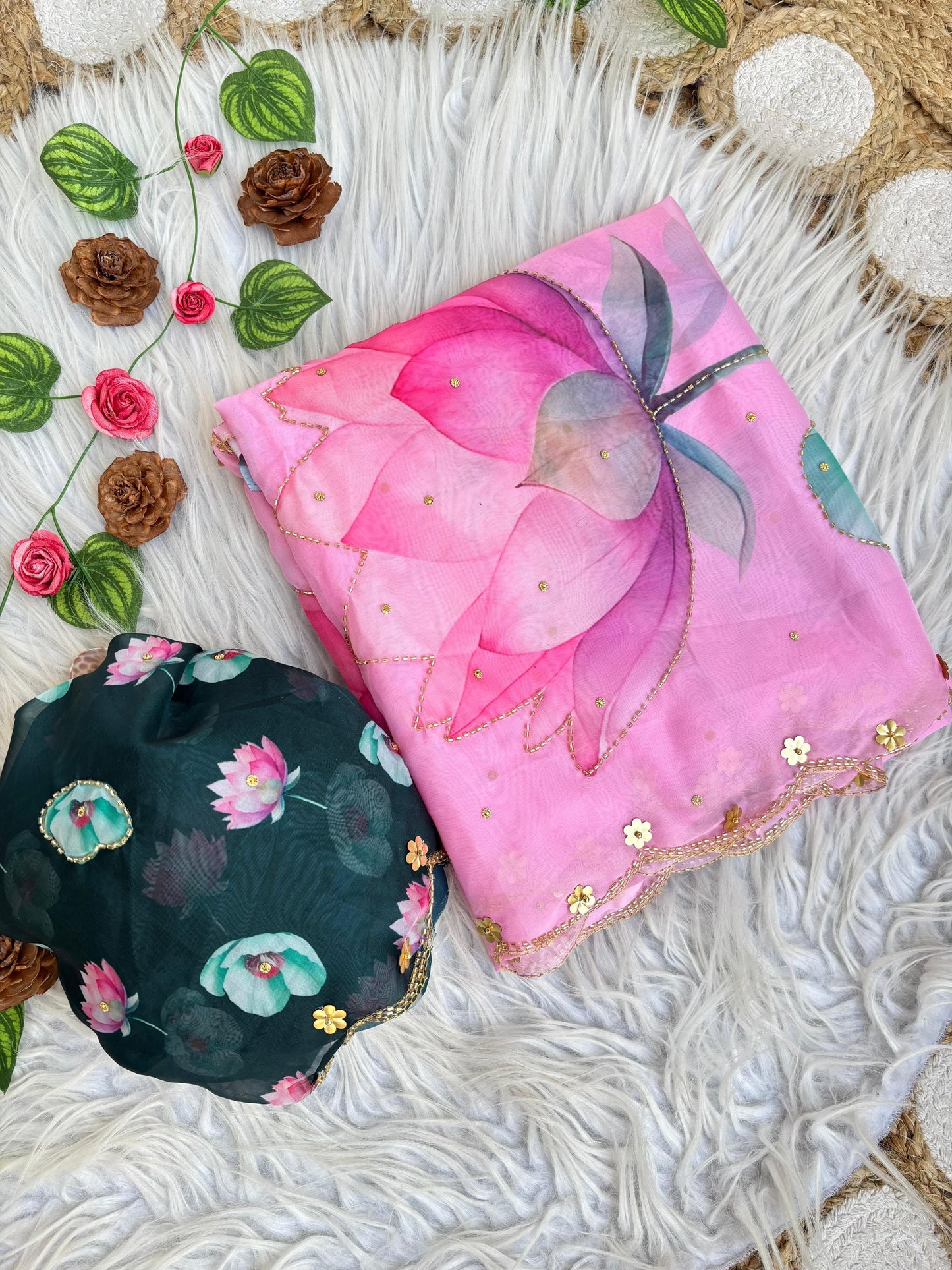 Rosy Soft Teby Silk Floral Print Saree