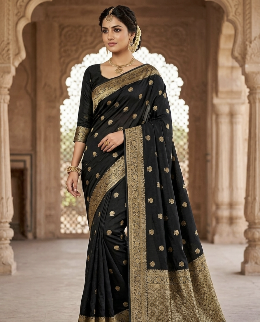 Soft Crepe Silk Saree with Jacquard Butta & Zari Border