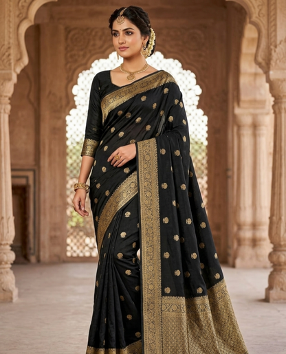 Soft Crepe Silk Saree with Jacquard Butta & Zari Border