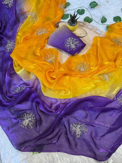Soft Space Silk Ombre Saree with Sequins & Zari Work – Designer Party Wear