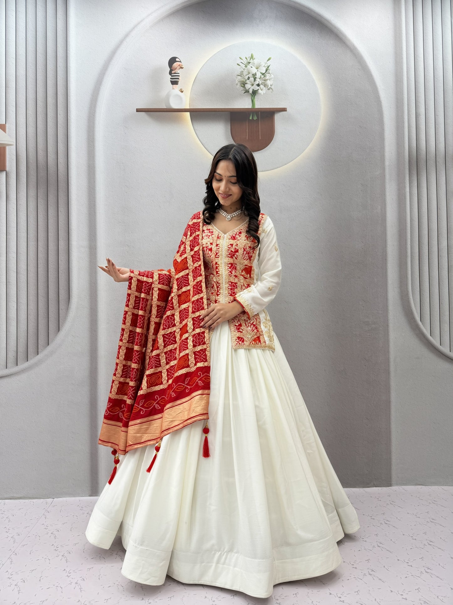Festival Badhni Chinon Silk Lehenga Choli with Heavy Embroidery & Jacquard Dupatta