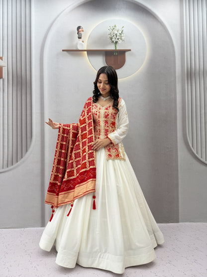 Festival Badhni Chinon Silk Lehenga Choli with Heavy Embroidery & Jacquard Dupatta