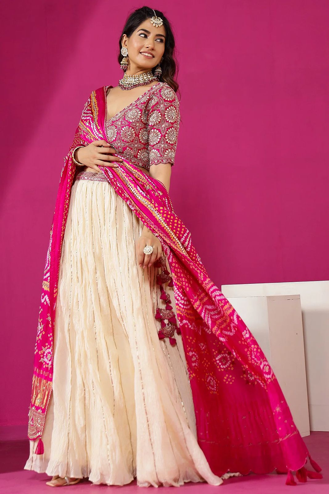 Pink Embroidery Digital Print Lehenga Choli