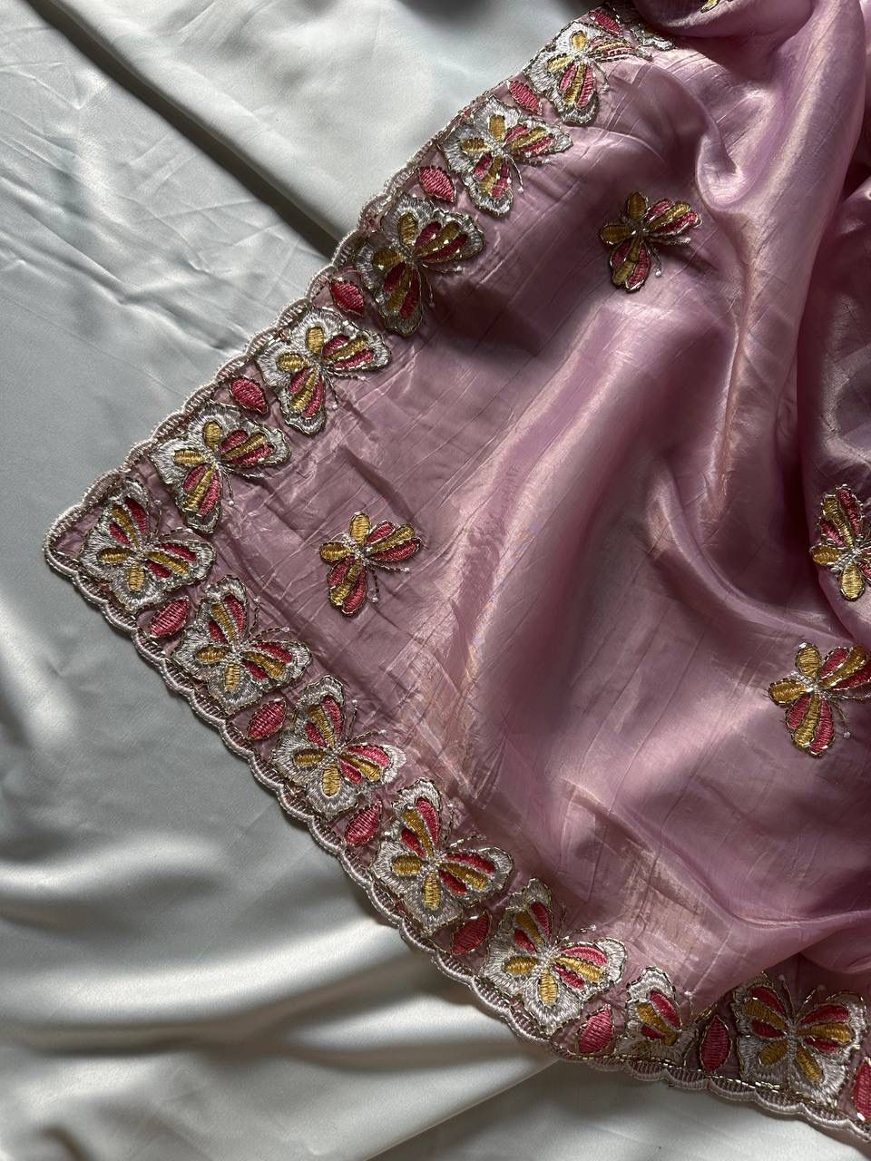 Radha Butterfly Motif Embroidered Crushed Organza Saree