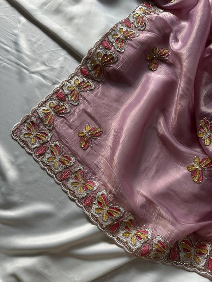 Radha Butterfly Motif Embroidered Crushed Organza Saree
