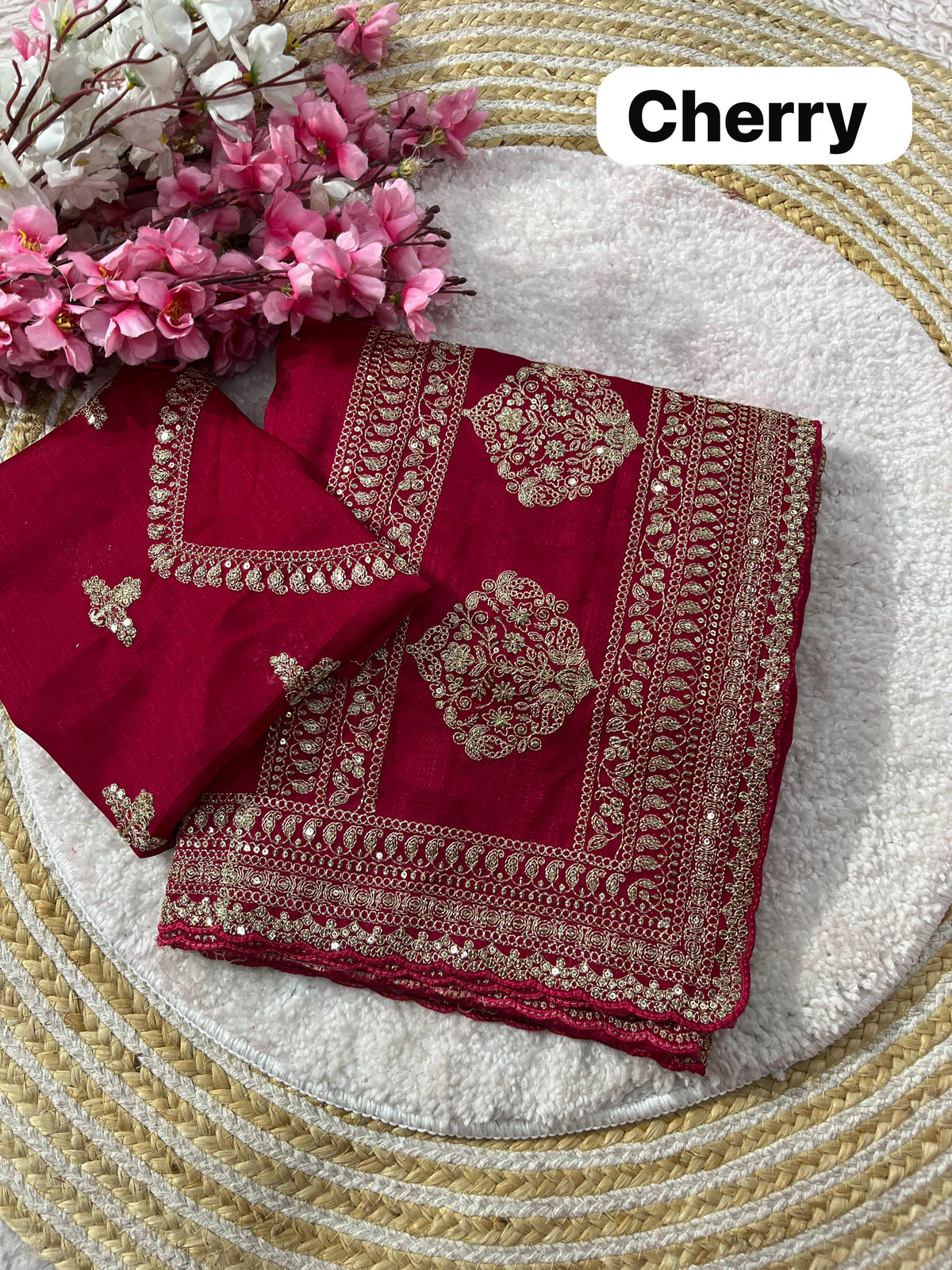 Premium Vichitra Silk Saree with Heavy Zari Sequins Work, Butti & Cutwork Border