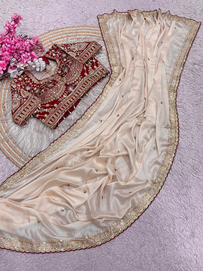 Premium Rangoli Silk Saree with Embroidery Work & Designer Blouse