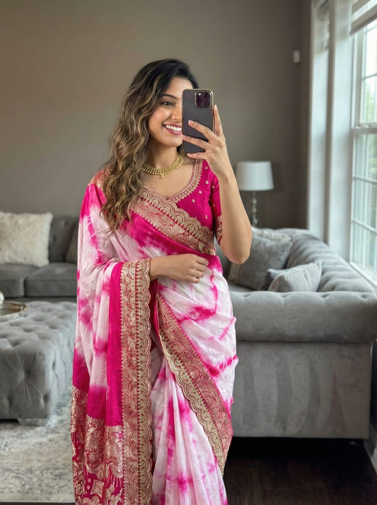 Pure Viscose Prism Hand Dye Saree with Zari Border