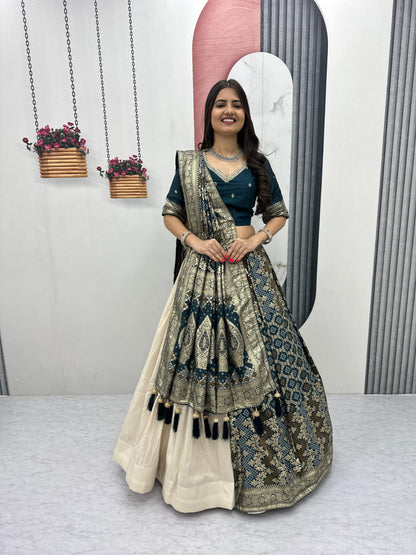 Wedding Special Jacquard Silk Lehenga & Saree Set With Rich Zari Work