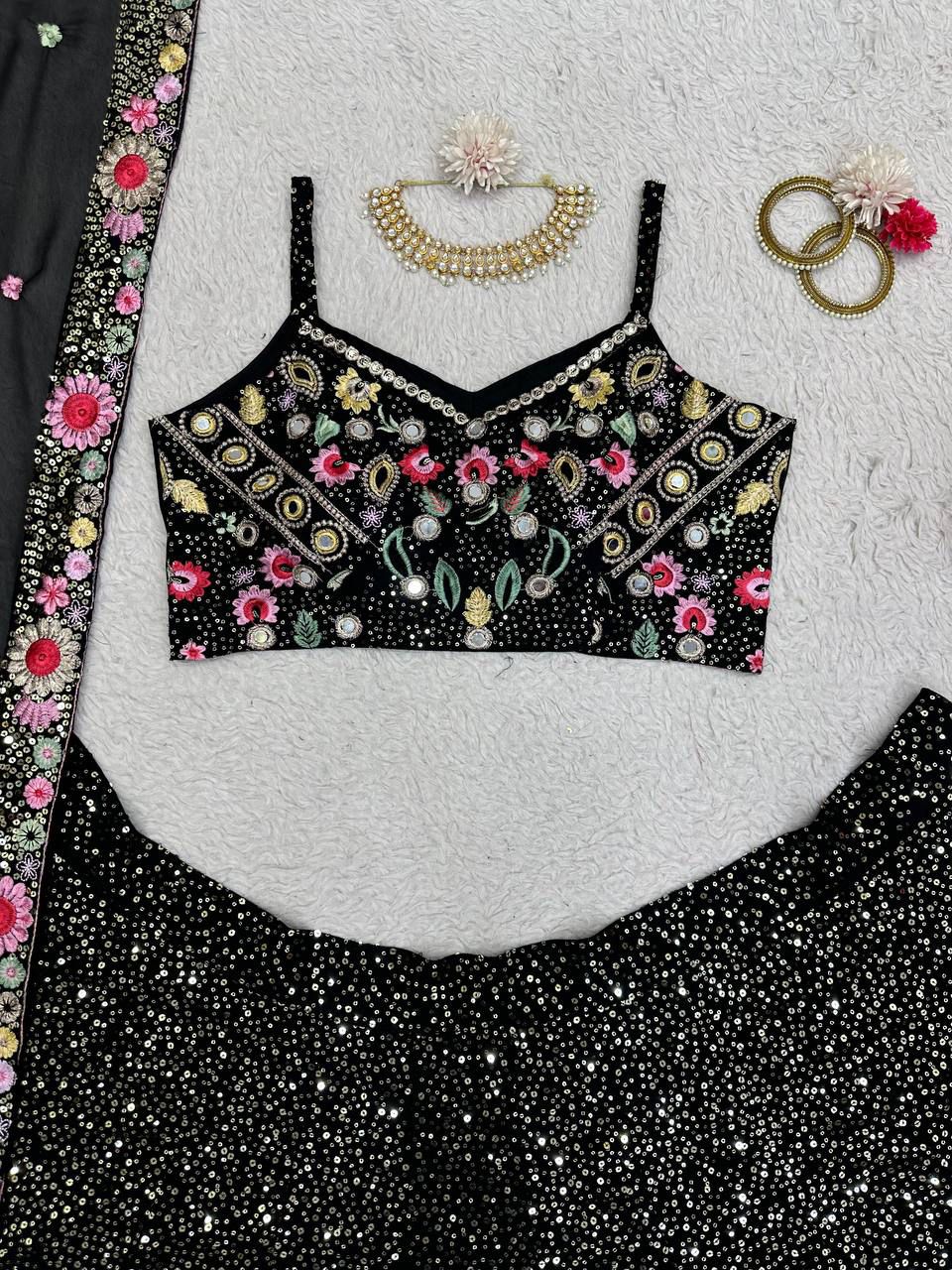 Designer Faux Georgette Lehenga Choli with Thread & Sequins Work (3 Meter Flair)