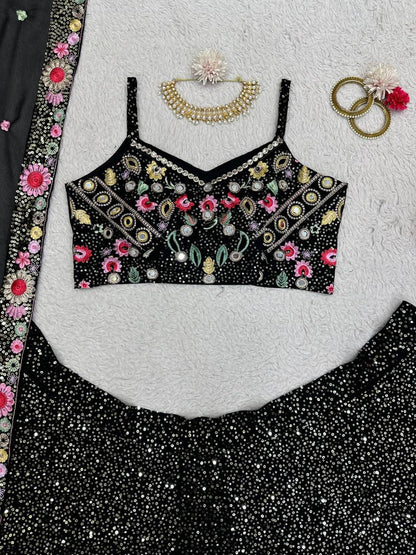 Designer Faux Georgette Lehenga Choli with Thread & Sequins Work (3 Meter Flair)