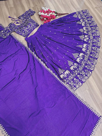 Royal Purple Chinon Embroidered Lehenga Choli With Dupatta – Festival Special