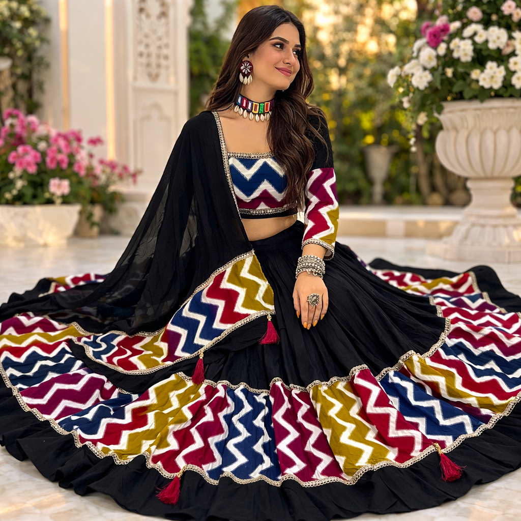 Women's Navratri Special Pure Cotton Lehenga Choli Set with Dupatta – 6 Meter Flair