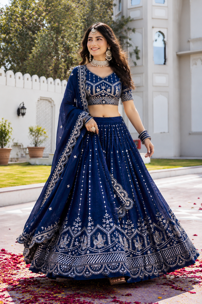 Designer Festival Wear Vichitra Lehenga Choli with Heavy Embroidery Sequence Work