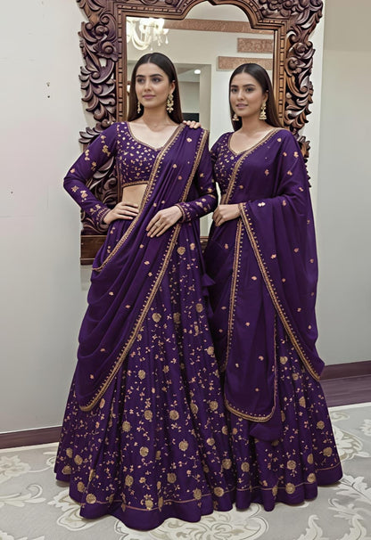 Heavy Fendy Silk Embroidered Lehenga Choli with Dupatta – Wedding & Festive Wear (XL–2XL)