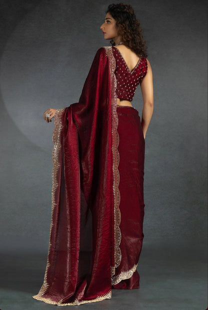 Radha Satin Silk Saree – Maroon