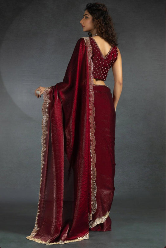 Radha Satin Silk Saree – Maroon