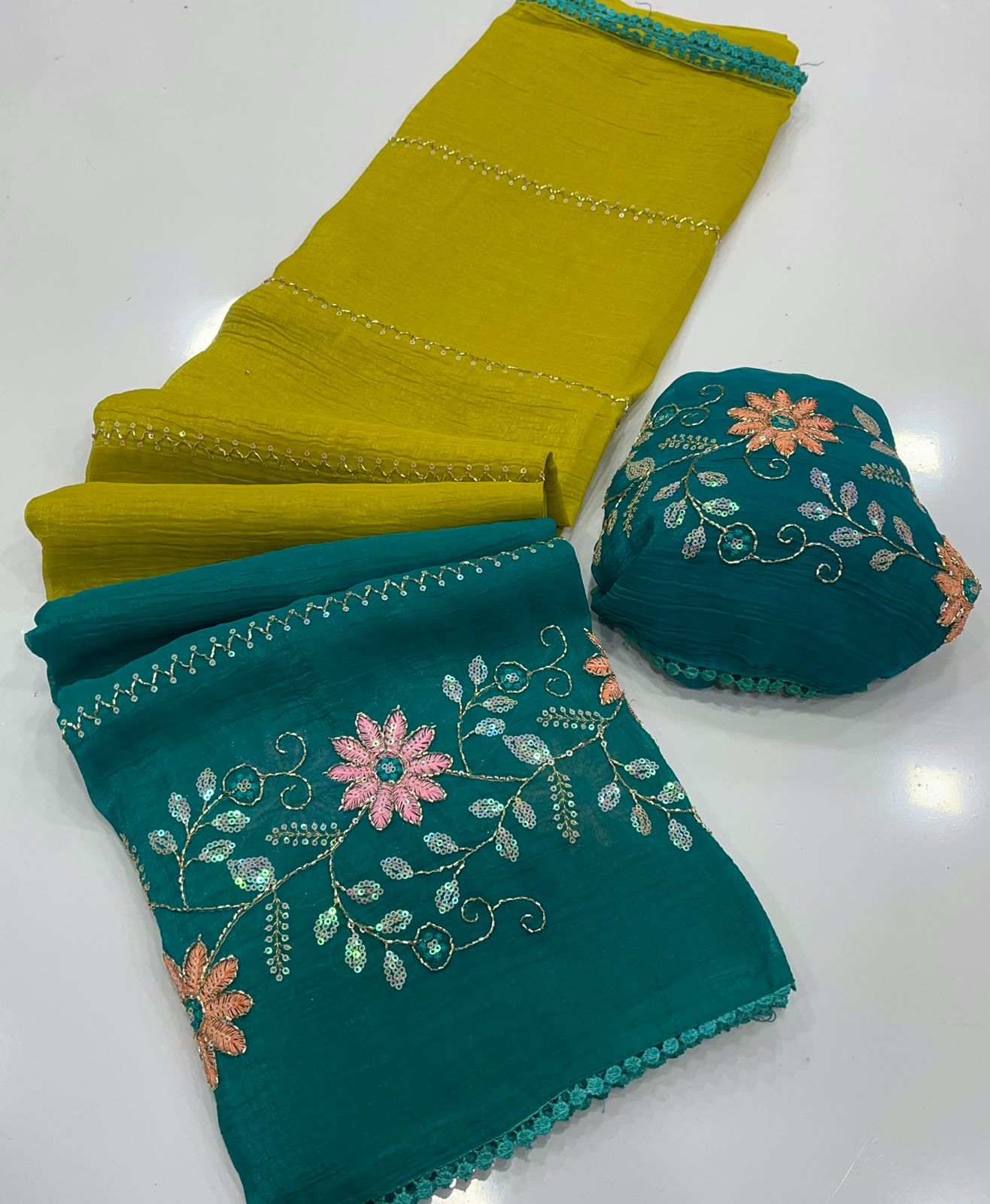 New Arrival Crunchy Pedding Embroidery Saree Collection
