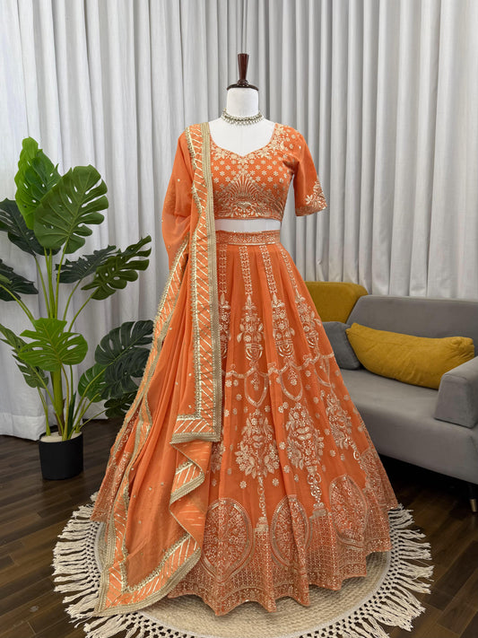 Embroidered Faux Georgette Lehenga Set