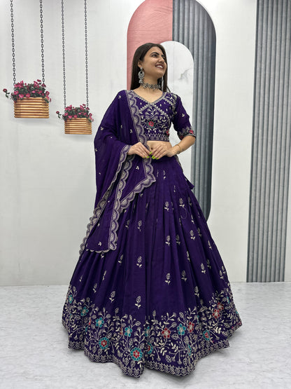 Festival Wear Vichitra Silk Embroidered Lehenga Choli Set