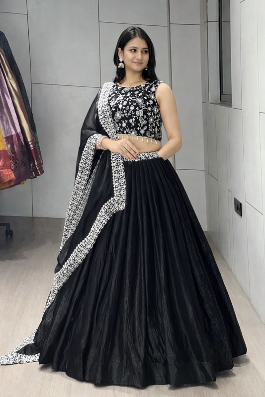 Women's Embroidered Fendy Satin Lehenga Choli with Dupatta – Wedding & Party Wear