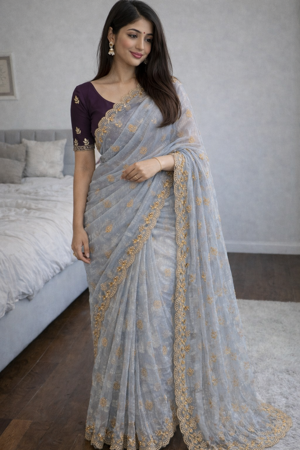 Soft Twills Organza Saree with All Over Handwork & Designer Border