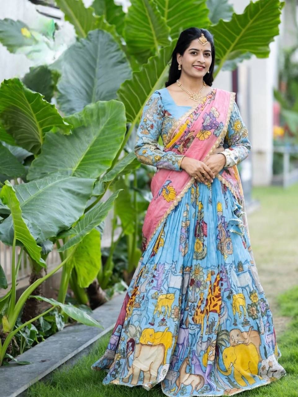 Kalamkari Print Cotton Lehenga Choli with Dupatta