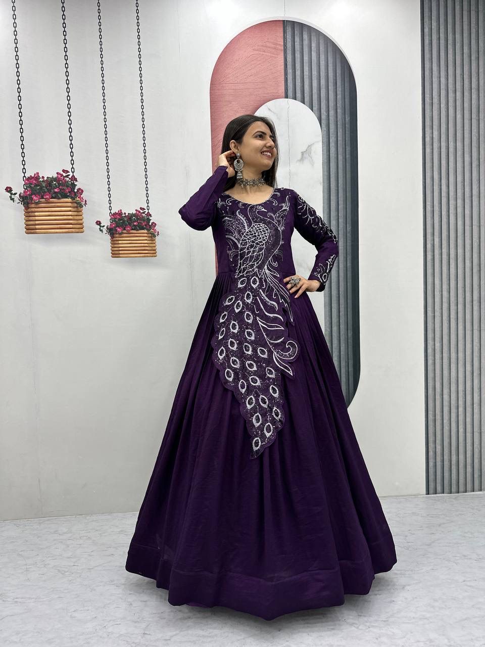 Festival Embroidered Vichitra Silk Gown