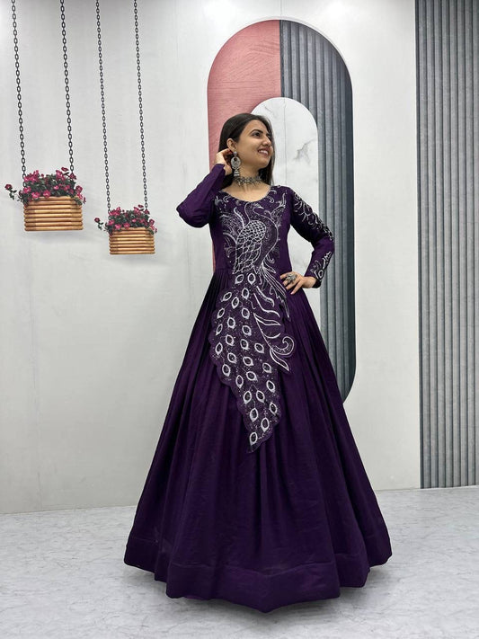 Festival Embroidered Vichitra Silk Gown