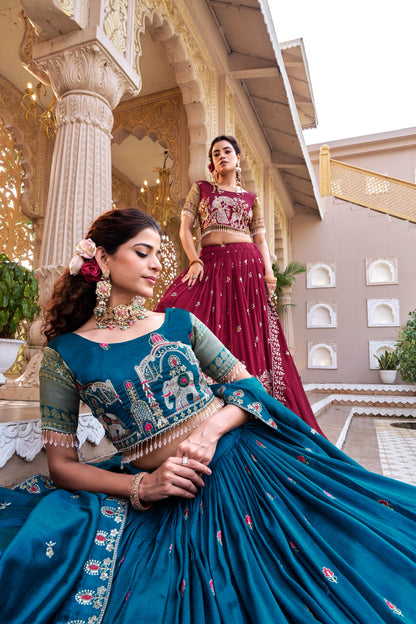 Pure Vichitra Embroidered Lehenga Choli with Dupatta