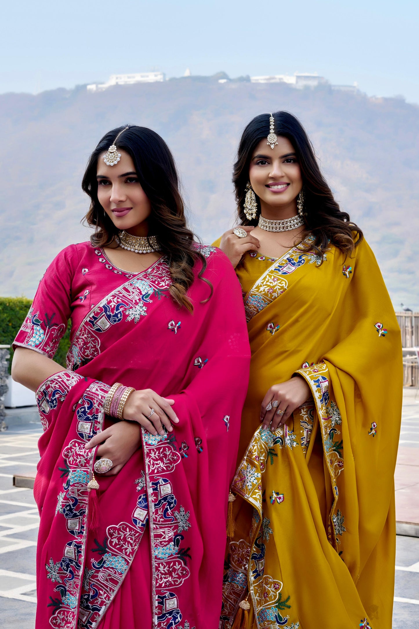 Pure Satin Chiffon Embroidery Wedding Saree with Latkan & Mono Silk Blouse – Festival Special