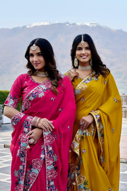 Pure Satin Chiffon Embroidery Wedding Saree with Latkan & Mono Silk Blouse – Festival Special