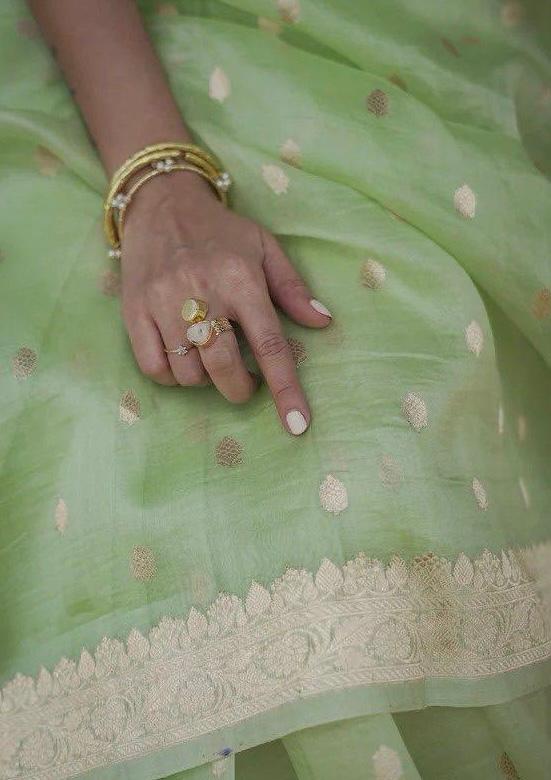 Pista Green Zari Work Saree