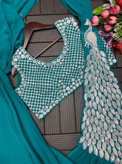 Super Trending Heavy Georgette Ready to Wear Embroidery Sequence Saree